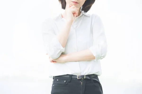 Asian Japanese Young Woman Worried Anxious Expression Outdoors — Stock Photo, Image