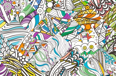 Yamalı doodle arka plan deseni. Süslü, aşiret desen tasarım. Basit renkli arka plan boyama.