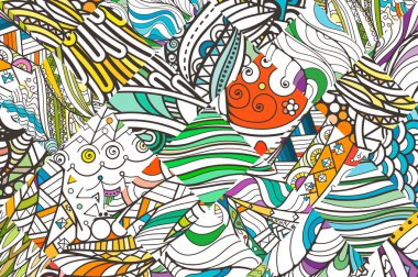 Yamalı doodle arka plan deseni. Süslü, aşiret desen tasarım. Basit renkli arka plan boyama.