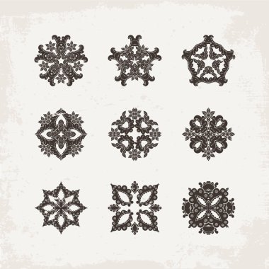 Süslü vektör mandala simgeler kümesi. Mehndi dantel dövme. Oryantal örgü. 