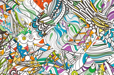 Yamalı doodle arka plan deseni. Süslü, aşiret desen tasarım. Basit renkli arka plan boyama.