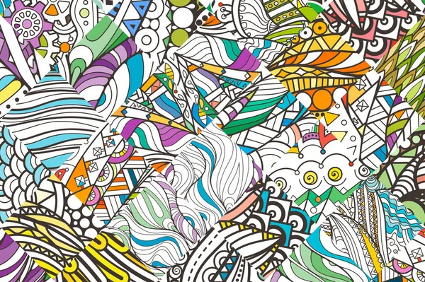 Padrão de fundo remendado doodle. Design ornamentado, padrão tribal. Fundo colorido simples para colorir . — Vetor de Stock