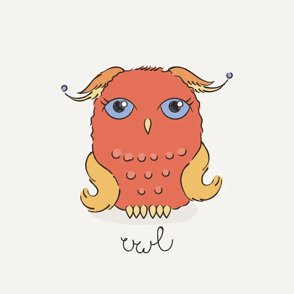 Lindo búho de dibujos animados. Bonita lechuza en estilo doodle . — Vector de stock