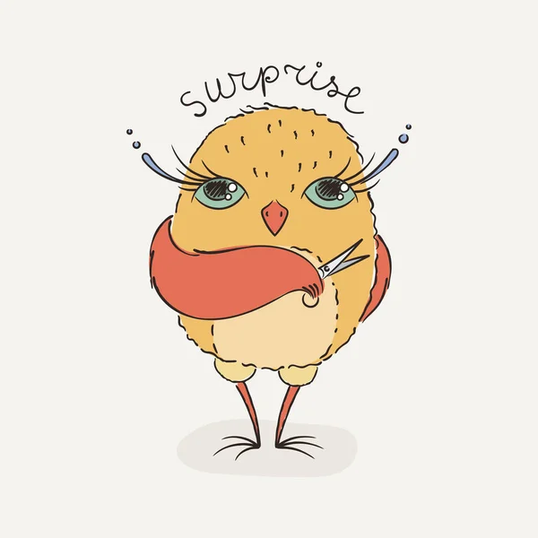 귀여운 만화 올빼미입니다. 낙서 스타일의 사랑 스러운 owlet. — 스톡 벡터