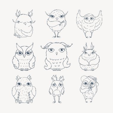 Sevimli çizgi baykuş. Doodle tarzı çok güzel owlet.