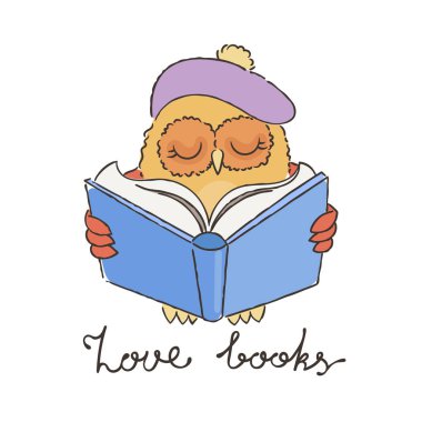 Doodle baykuş bere kitap ile.