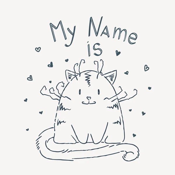 Lindo gato de dibujos animados con letras . — Archivo Imágenes Vectoriales