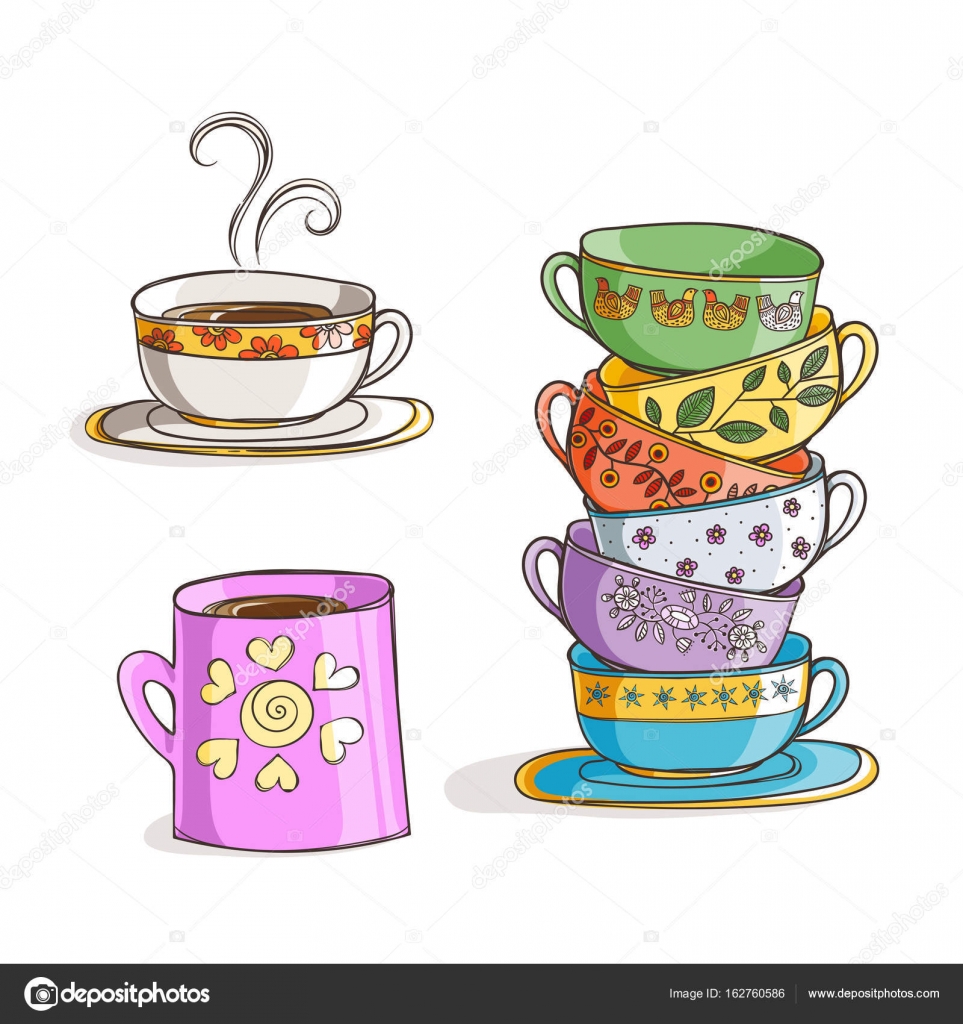 Set of cups and mug. Vector illustration. Stock Vector Image by
