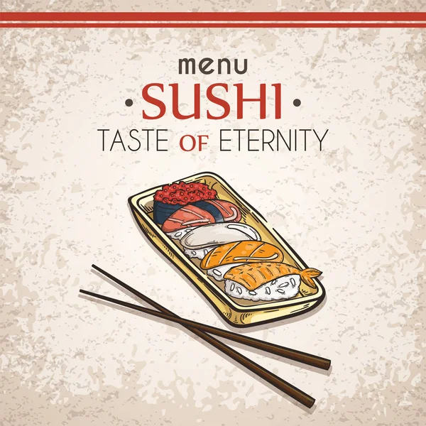 Sushi de doodle e rolos — Vetor de Stock