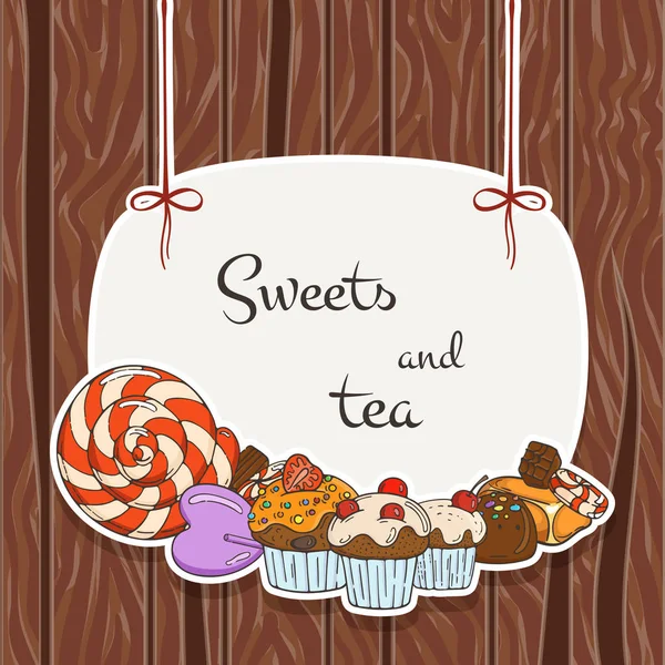 Sweet banner. Wooden — Stock Vector