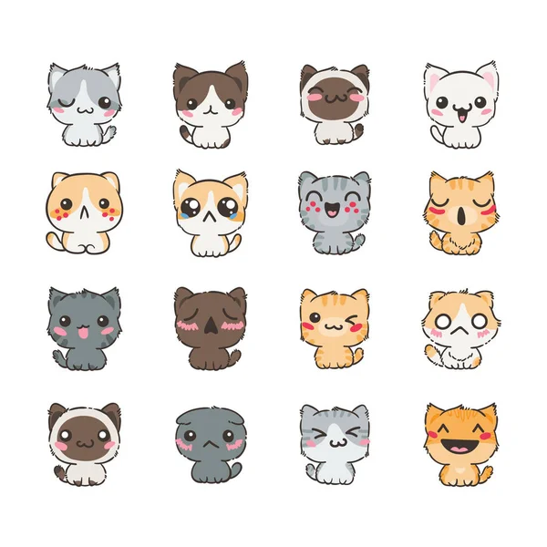 Cute cartoon cats and dogs with different emotions. Sticker collection. — Stock Vector