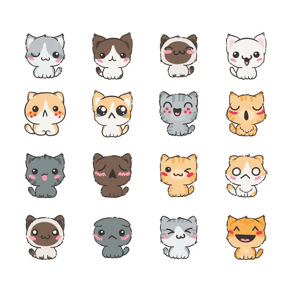 Set Of Cute Cartoon Cat Icons Isolated Stock Vector by