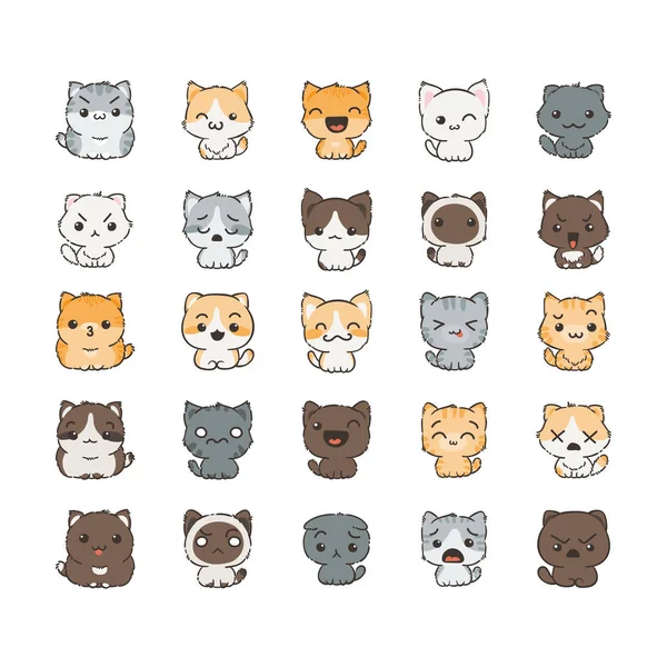 Roztomilý kreslený kočky a psy s různými emocemi. — Stockový vektor