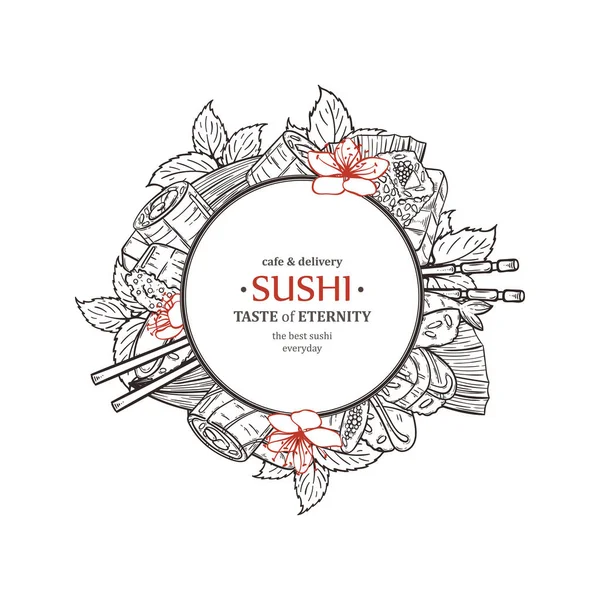 Doodle суши ресторан и дизайн доставки шаблон . — стоковый вектор