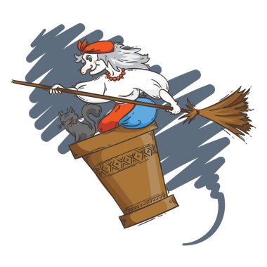 Baba Yaga bir havanda uçan 