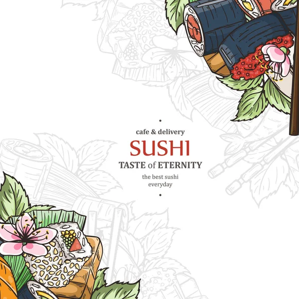 Doodle sushi modello di progettazione ristorante — Vettoriale Stock