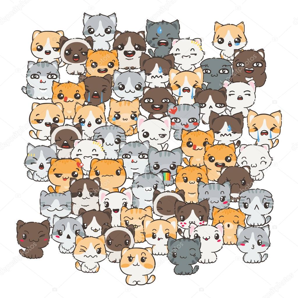 Cute cartoon cats and dogs