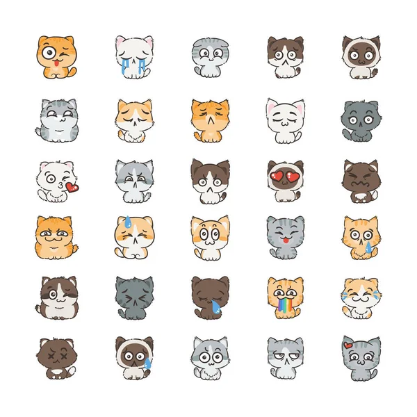 Roztomilý kreslený kočky a psy s různými emocemi. — Stockový vektor