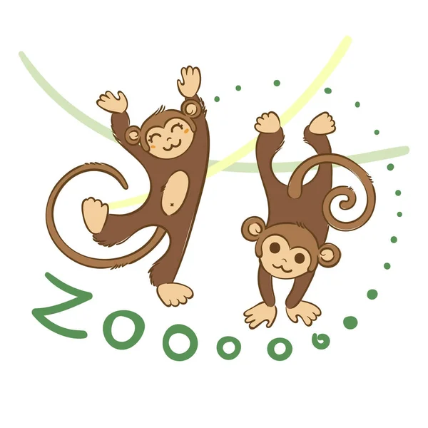 Doodle singes mignons — Image vectorielle