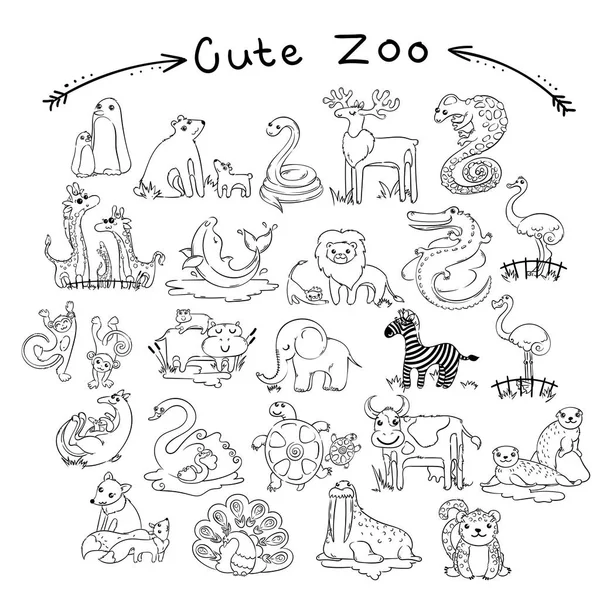 Carino cartoon doodle animali — Vettoriale Stock
