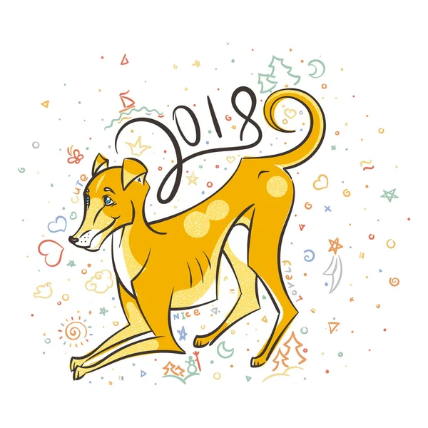 Yellow dog for New Year 2018 — Stock Vector