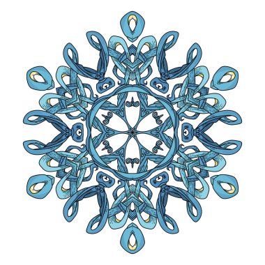 kar tanesi, vektör, illüstrasyon şeklinde süslü mavi mandala sembolü 