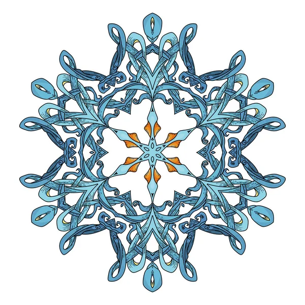 Ornamentado Símbolo Mandala Azul Forma Floco Neve Vetor Ilustração — Vetor de Stock