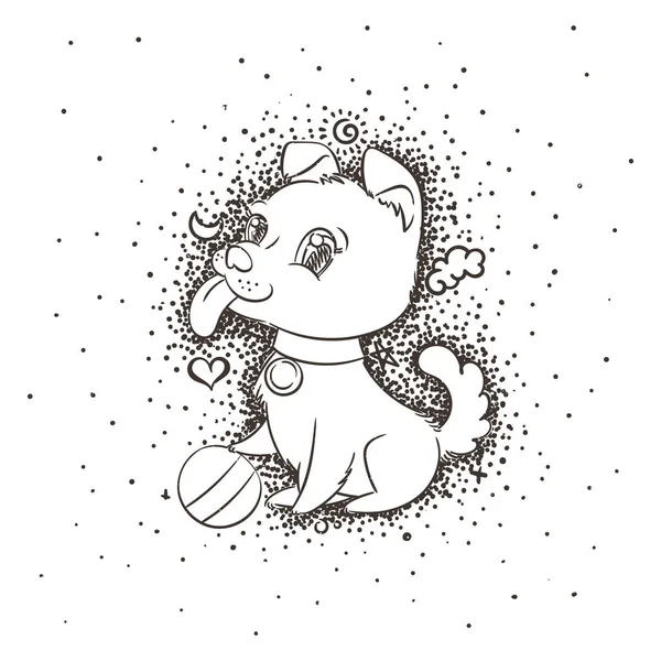 Feliz Dibujos Animados Lindo Cachorro Con Cuello Con Bola Fondo — Archivo Imágenes Vectoriales