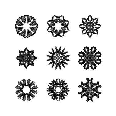 Süslü vektör mandala simgeler kümesi. Mehndi dantel dövme. Oryantal örgü. 