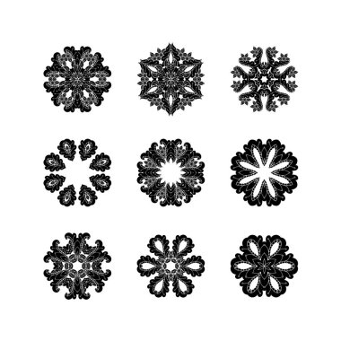 Süslü vektör mandala simgeler kümesi. Mehndi dantel dövme. Oryantal örgü. 