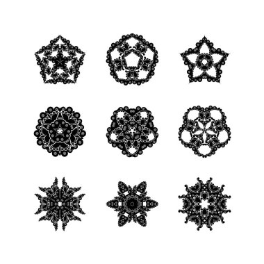 Süslü vektör mandala simgeler kümesi. Mehndi dantel dövme. Oryantal örgü. 