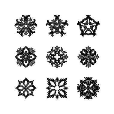 Süslü vektör mandala simgeler kümesi. Mehndi dantel dövme. Oryantal örgü. 