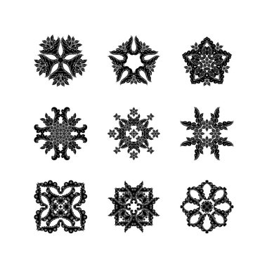 Süslü vektör mandala simgeler kümesi. Mehndi dantel dövme. Oryantal örgü. 