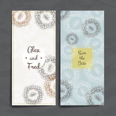 Vektör tasarım şablonları kümesi. Broşürler rasgele çiçek tarzı. Kartvizit çiçek daire süsleme ile.