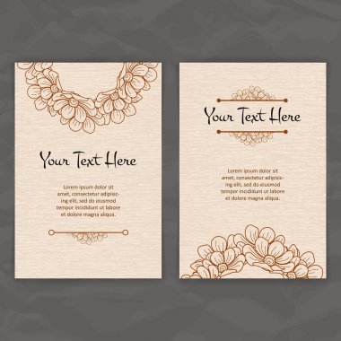 Vektör tasarım şablonları kümesi. Broşürler rasgele çiçek tarzı. Kartvizit çiçek daire süsleme ile.