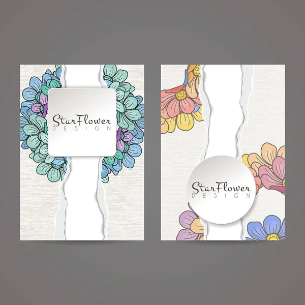 Conjunto de modelos de design vetorial. Folhetos em estilo flor aleatória. Cartão de visita com ornamento círculo floral . — Vetor de Stock