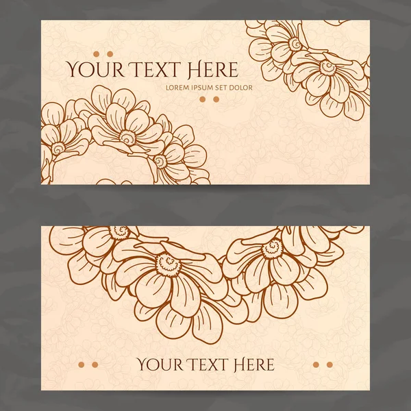 Conjunto de plantillas de diseño vectorial. Folletos en estilo flor aleatoria. Tarjeta de visita con adorno de círculo floral . — Vector de stock