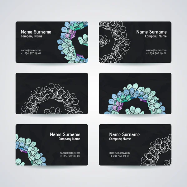 Set of vector design templates. Brochures in random flower style. Business card with floral circle ornament. — Stock Vector
