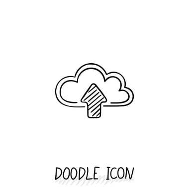 Doodle bulut simgesi. Online mağaza, upload ve download.