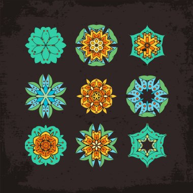 Süslü vektör mandala simgeler kümesi. Mehndi dantel dövme. Oryantal örgü. 