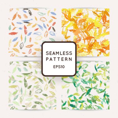 IK tüy Dikişsiz desen seti. Elle çizilmiş doodle vektör arka planlar.