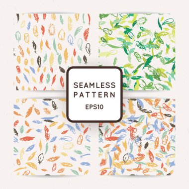 IK tüy Dikişsiz desen seti. Elle çizilmiş doodle vektör arka planlar.