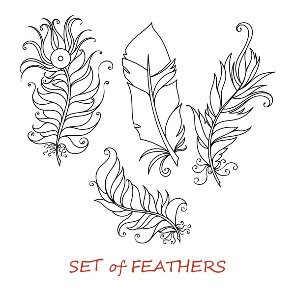 Vektör süslü Set stilize ve soyut tüyler.
