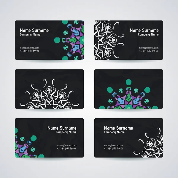 Set of vector design templates. Business card with floral circle ornament. Mandala style. — Stock Vector