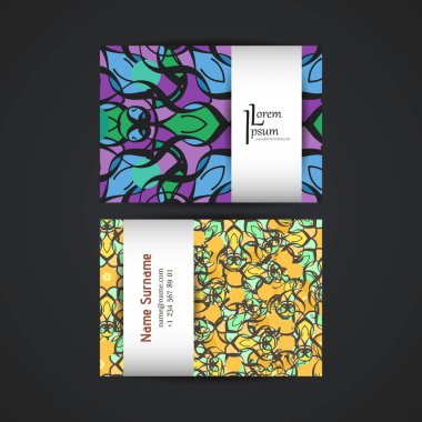 Vektör tasarım şablonları kümesi. Çiçek daire süsleme ile kartvizit. Mandala stili.