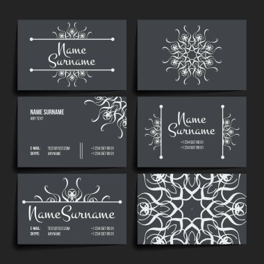 Vektör tasarım şablonları kümesi. Çiçek daire süsleme ile kartvizit. Mandala stili.