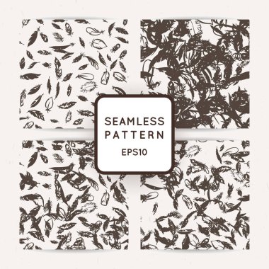 IK tüy Dikişsiz desen seti. Elle çizilmiş doodle vektör arka planlar.