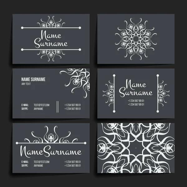 Vektör tasarım şablonları kümesi. Çiçek daire süsleme ile kartvizit. Mandala stili.