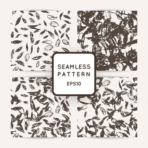 IK tüy Dikişsiz desen seti. Elle çizilmiş doodle vektör arka planlar.