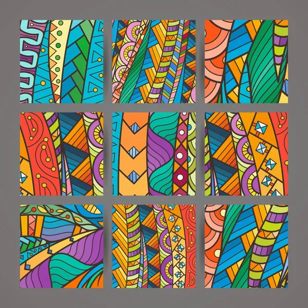 Conjunto de cuatro vectores de colores intrincados patrones. Doodle. Zentangle. — Vector de stock